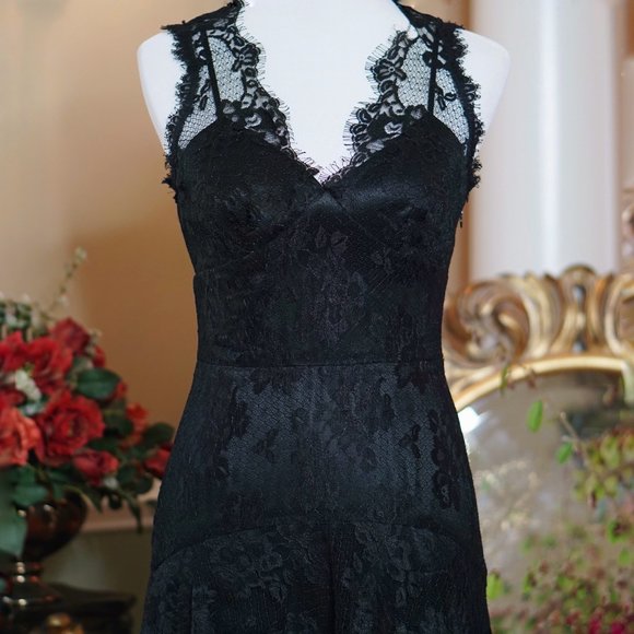Black Lace 100% Silk Lining SHANI Cocktail Dress - Picture 1 of 8